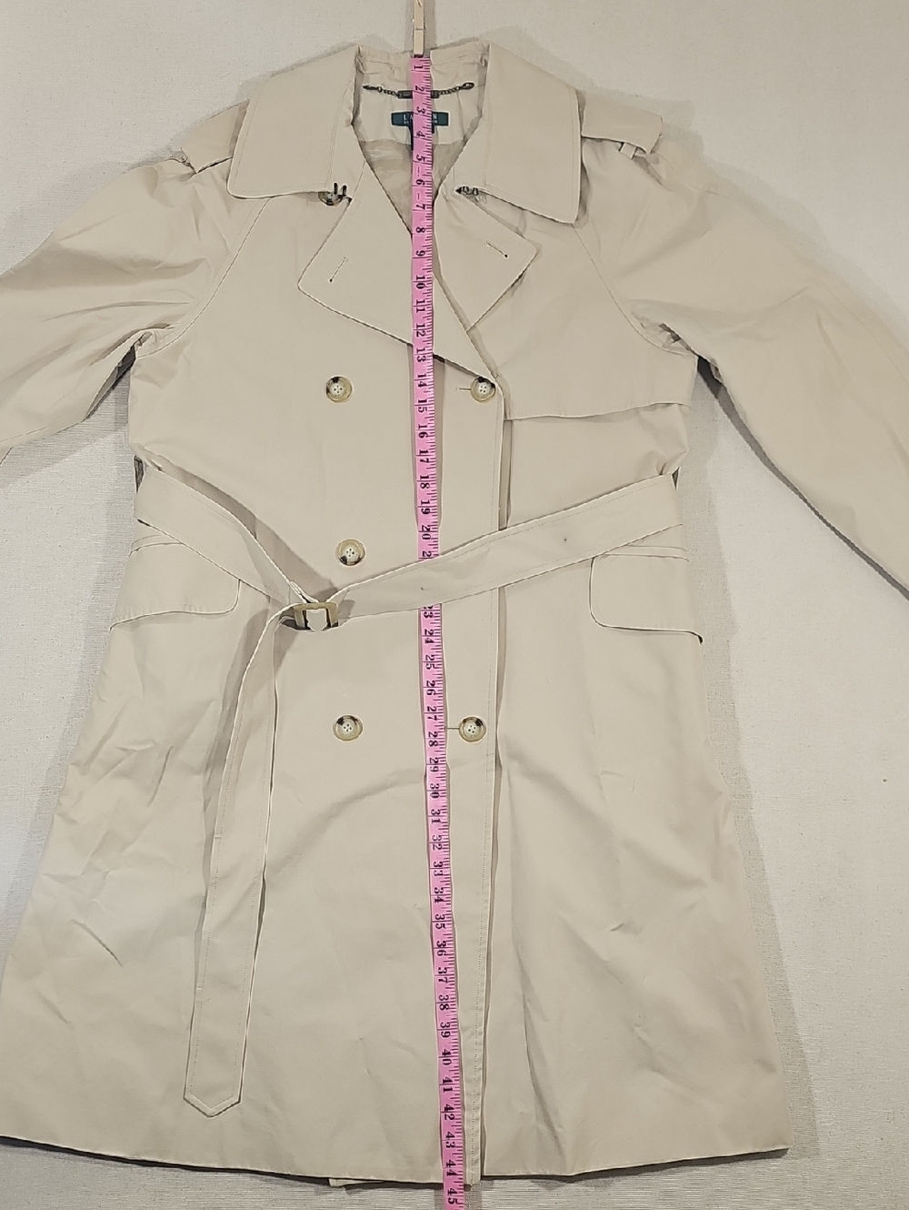 Lauren Ralph Lauren Beige Double-Breasted Trench Coat Vintage XL - Picture 11 of 14